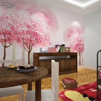beibehang papel de parede para quarto детска стая, стая за момичета розови тапети, стенни рисувани от леглото в спалнята тапети с анимационни дърво