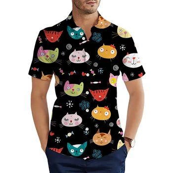HX Модерен Мъжки ризи с животни, мультяшными котки, ежедневни ризи с 3D принтом, Летни Блузи с къс ръкав, Мъжки дрехи, камизы S-5XL