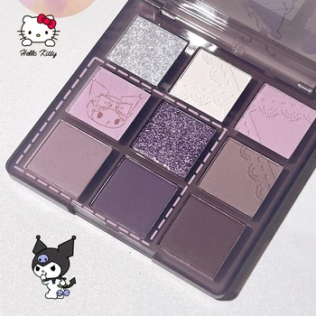 Kawaii Hello Kitty Makeup Kuromi 9-Цветна Палитра сенки за очи Y2K Момичета Аниме Изискана Козметика Студентски Ежедневно Преносима Кутия за грим