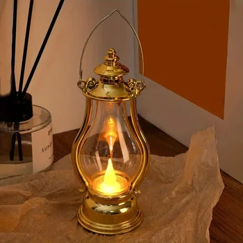 Led малка маслена лампа в стил ретро, преносим Вятърна електрическа кана, електронни свещи, украса за спални, хол, маслени лампи