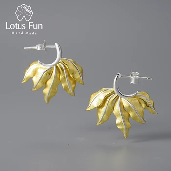 Lotus Fun 18-Каратово злато, реколта обици-халки с листа за жени, подарък, сега сребро 925 проба, оригинални бижута, луксозен качество.