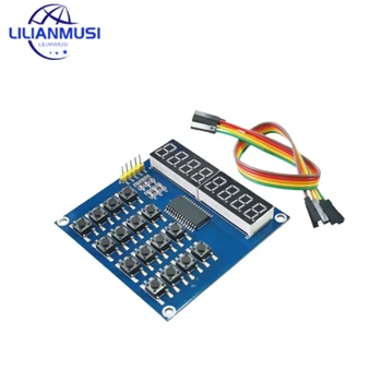 TM1638 Цифрова led дисплей, 8-битова цифрова ламповая такса, 3 жици, 16 клавиши, 8-битово led модул за сканиране на клавиатурата и клавиши за Arduino molwei