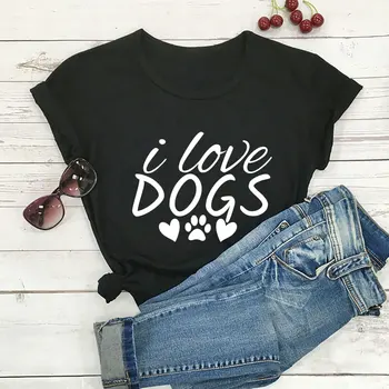 Аз обичам кучета, Ново записване, Женска тениска от 100% памук, Унисекс, Забавен Летен Случайни Топ с къс ръкав, Риза за мама Котка, Подарък за фен на домашни любимци