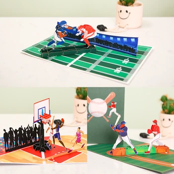 Баскетболно картичка 3D Футбол бейзбол всплывающая картичка за рождения Ден, Годишнината от Деня на дипломирането на бащите Татко на Момче