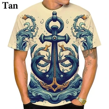 Готини мъжки тениски Anchor с моряци, тениски с морска 3D-печат, модни и ежедневни градинска реколта дрехи, графични тениски