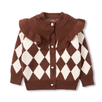 Детска Жилетка, пуловер, палто с дълги ръкави за момичета, есента вязаный топ с цветен модел, пуловер принцеса, детски дрехи