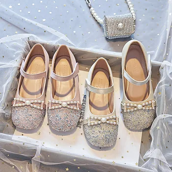 Елегантни детски обувки на принцесата 2023, Есенна мода обувки за момичета с кристали, празнична сватбена детски обувки на токчета