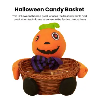 Кошница за багаж от ратан ръчна изработка, форма на кошница за шоколадови бонбони на Хелоуин, реалистичен лесен за употреба за лакомство за декорация парти