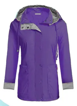 Лека жена с дъждобран с качулка и 2 Големи джобове, водоустойчив дъждобран с цип дълъг ръкав, градинска дождевиковая облекло
