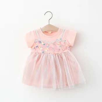 Лятна плажна рокля за малки момичета, ежедневното модно рокля с пайети, уважаеми ежедневното принцеса рокля с къс ръкав, дрехи за новородени 1-4 години