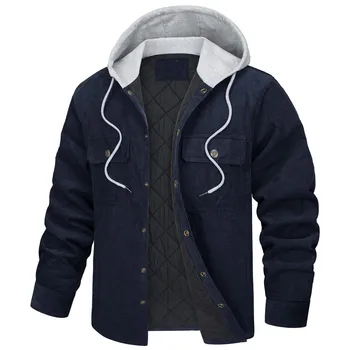 Мъжки вельветовые зимни якета, блузи с топла подплата, памучни ежедневни якета и палта на копчета с джобове, Chamarras