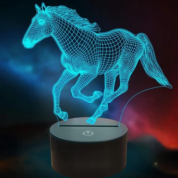 Нощна лампа във формата на кон.Led 3D лампа във формата на кон за домашен интериор, 7 цвята, което променя лека нощ, подарък за Коледа за Хелоуин за деца