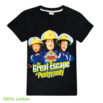 Облекло за малко момче, памучни тениски с 3D анимационни герои, дрехи за момичета с принтом пожарникар Сам, Детски костюми, ризи с къс ръкав