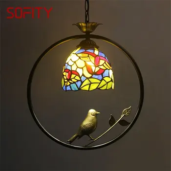 Окачен лампа SOFITY Тифани LED Color Creative Glass Окачен лампа Птица Декор за дома Трапезария, Спалня и Балкон