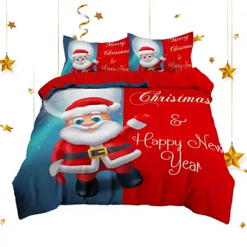 Печатни Комплект Постелки Весела Коледа QueenTwin Christmas Decoration Home Спално Бельо Със Спално Бельо Възглавница Отлични Коледни Подаръци