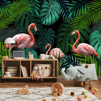 Потребителски самозалепващи Допълнителни фотообои за хола Тапети с участието на животни Фламинго Покритие за домашен интериор Водоустойчив стенописи