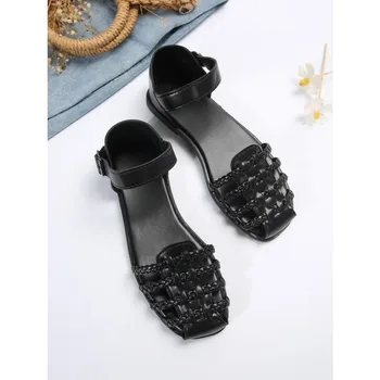 Размери 21-35, детски сандали за момичета, лятна детска плажна обувки впечатлява със своя бохемски стил, ежедневни сандали със затворени пръсти за момичета, кафяв, черен, бежов