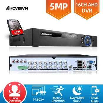 Разпознаване на лица 16-Канален Цифров Видеорекордер за ВИДЕОНАБЛЮДЕНИЕ 5.0 MP H. 265 с HD Изход, P2P Hybrid IP-камера, 6 в 1 XVI AHD DVR Система за Сигурност