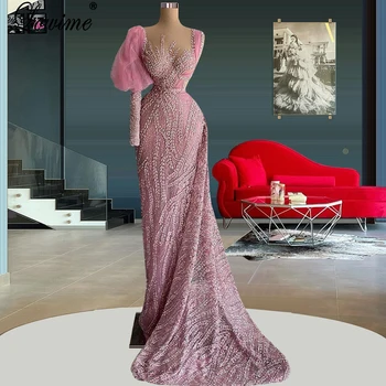 Румяно-розови мюсюлмански рокли на знаменитости, Дубайские вечерни рокли с едно рамо за жени 2022, Вечерни рокли Du Soir, турското модно рокля за бала.