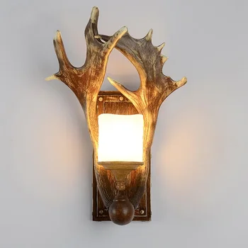 Стенен лампа от рога на елен в стил арт-деко, ретро, Американски Кънтри, монтиран на стената лампа, свещ от рога на Елен, лампа, стенни аплици 110-240 v