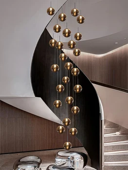 Таванна полилей Модерен лампа 2023 г. Осветление на хола стълба Полилей Блясък Led луксозен Тристаен Подвесная лампа в стил loft от кристал