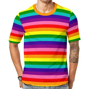 Тениска с флага Преливащи от гордост, ЛГБТ, Цветни ленти, мъжки тениски, Плажни тениски с графичен дизайн, Къс ръкав, Естетически върхове големи размери