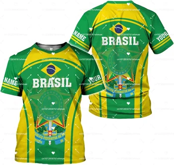 Безплатно потребителско име, Иконата на флага на Бразилия, тениски, Мъжки, дамски, Ежедневни, Кръгъл отвор, оверсайз, Къси ръкави, Модерни улични върховете в стил Харадзюку