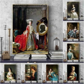 Класически дамски картини върху платно в ретро стил, портретна живопис, стенни рисунки, плакати и щампи за домашен интериор дневна