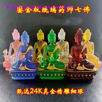 На едро будистки предмет на Статуята на поклонение домашно храма-Олтара 7ШТ Цветна позлата Буда Медицина Фитотерапия Седем Буди Голям