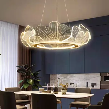 Полилей във формата на листа гинко Модерна минималистичная лампа в хола, спалнята, кабинета на Led осветление с интелигентни затъмняване